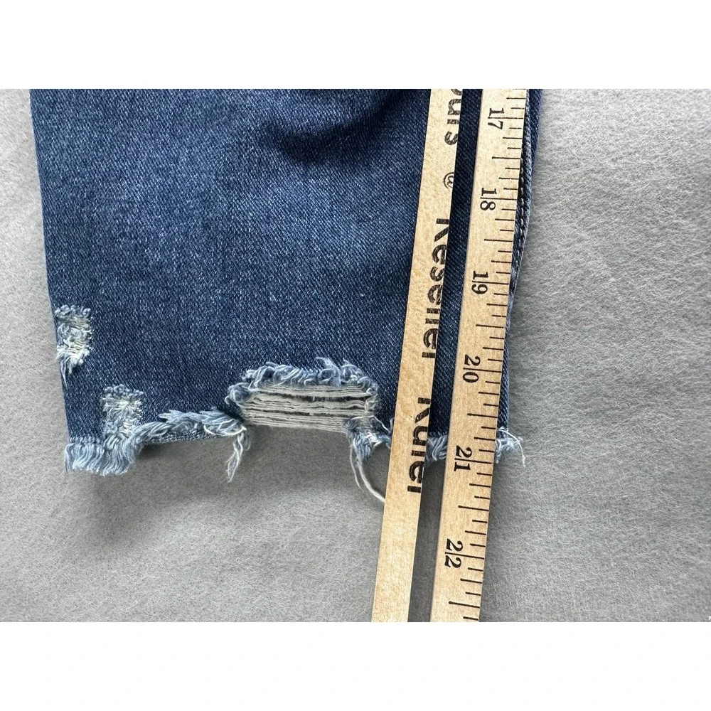 Free People Jeans Womens Size 30 Blue Distressed Straight Leg Raw Hem Cropped